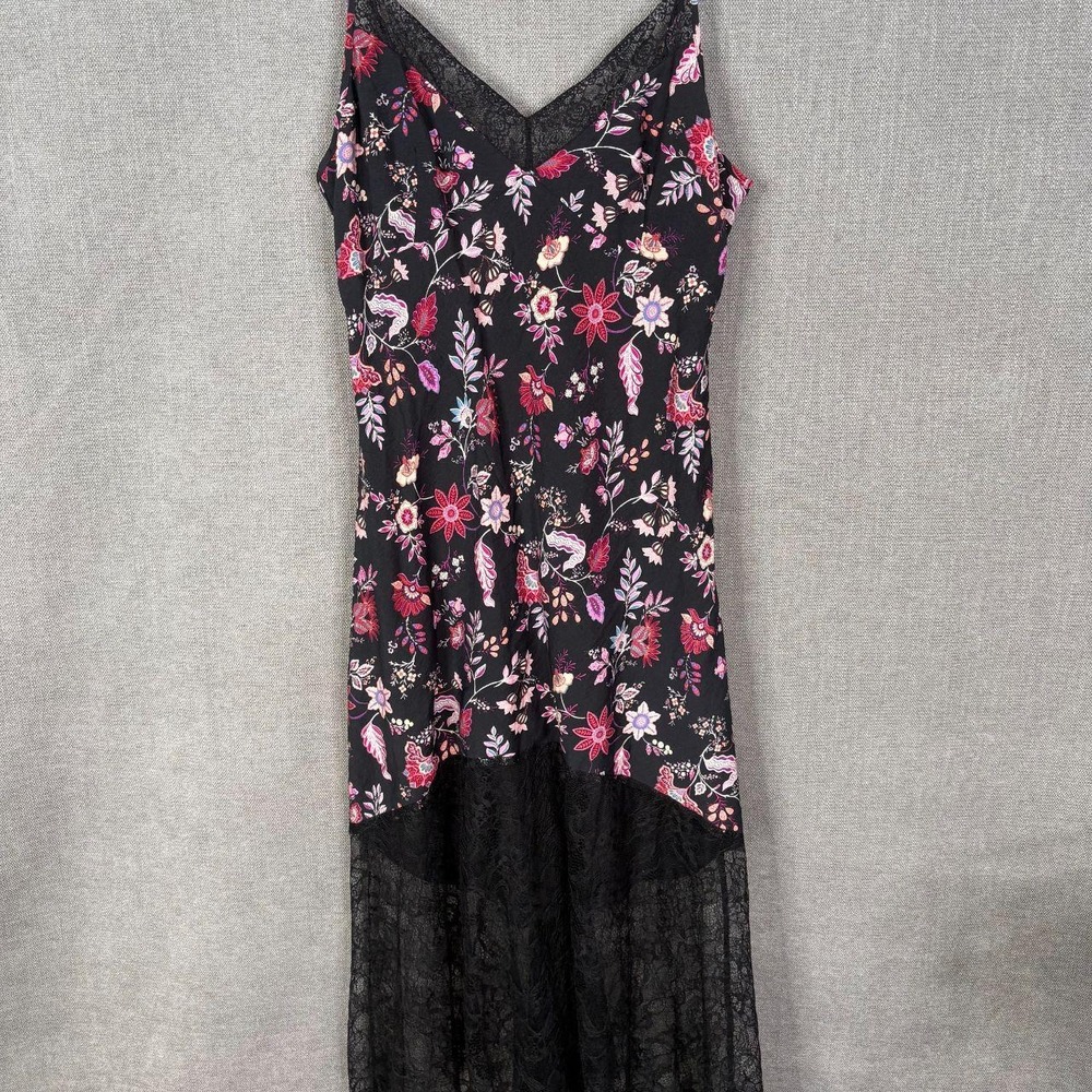 Forever 21 Dress Womens Small Black Pink Floral Slip Lace Hi Low Cami Whimsigoth